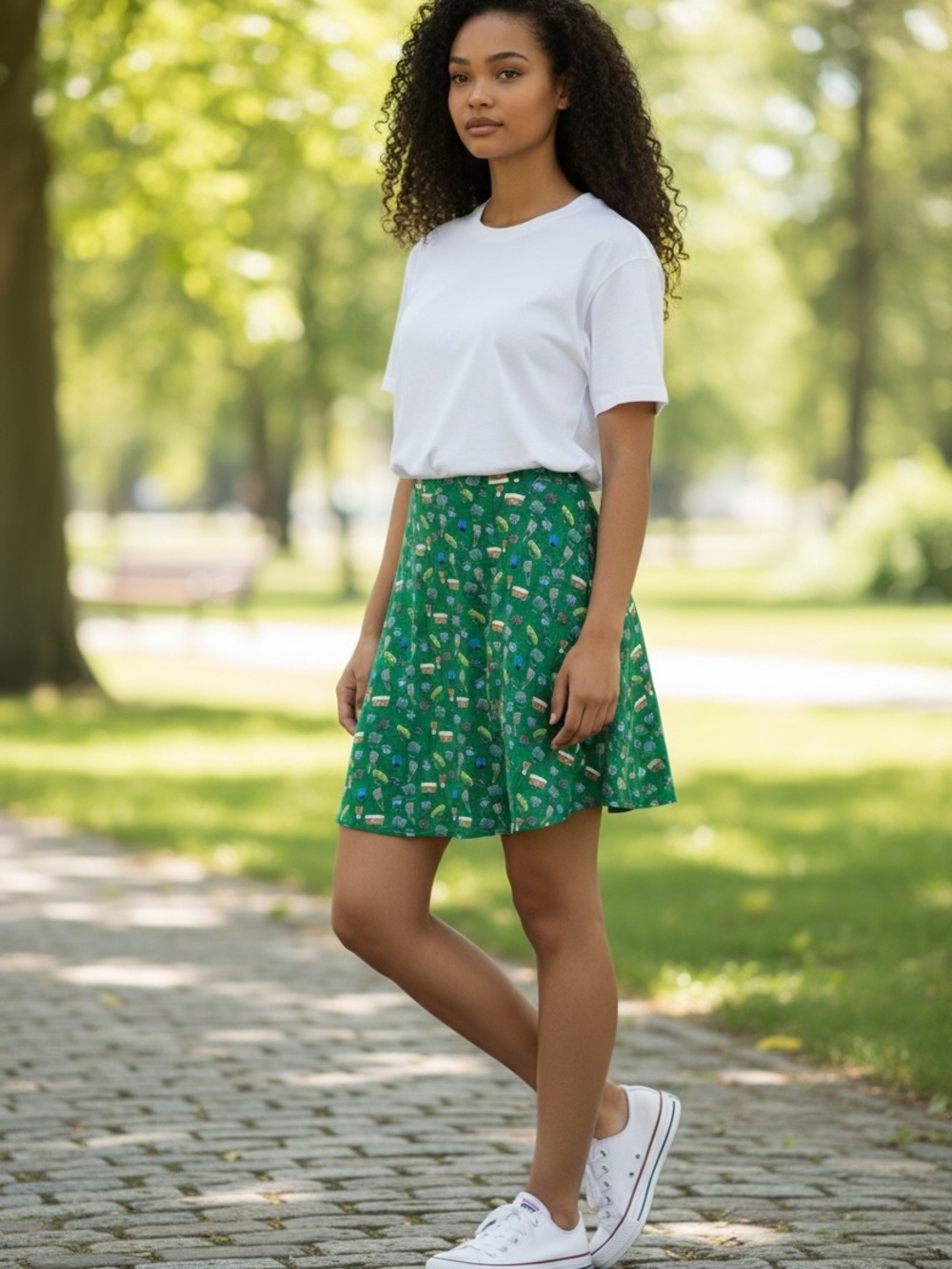 Green Floral Mini Skirt - Women's Lightweight Summer Skirt with purse design